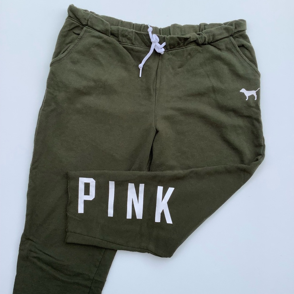 PINK Victoria's Secret Olive Green Cropped Sweatpants